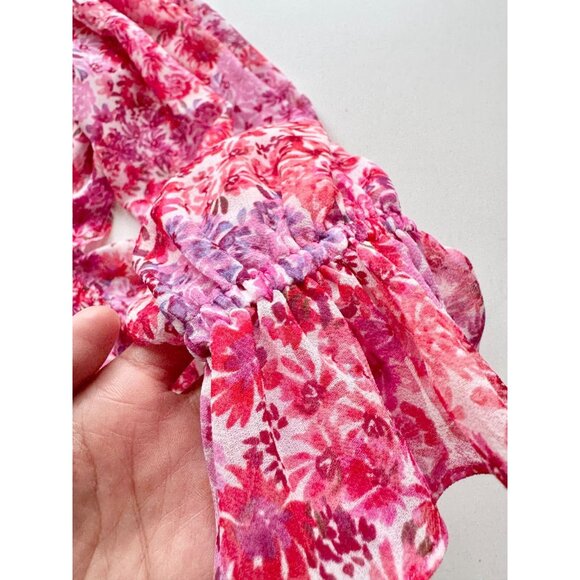 MISA Amelia Pink Del Rio Floral Chiffon Ruffle Cut-Out Tiered Maxi Dress, Size S - Picture 8 of 16